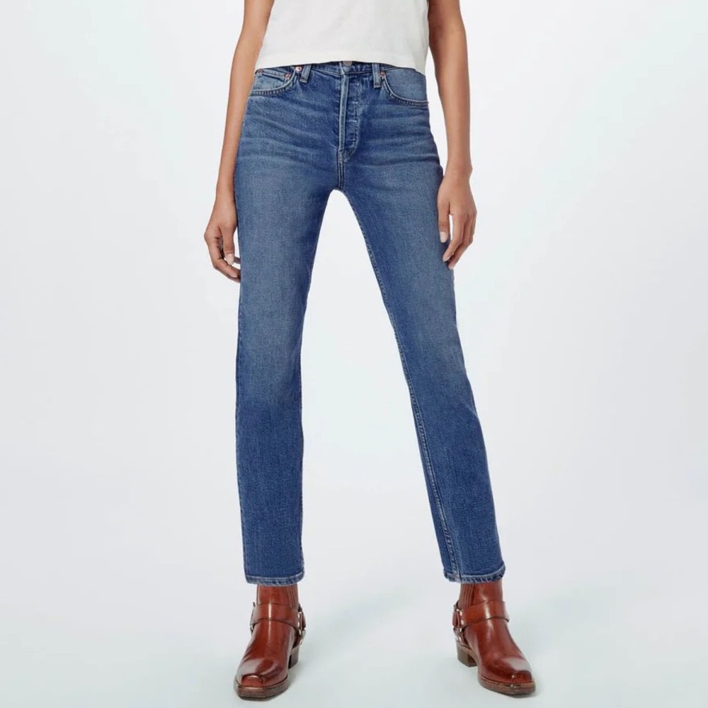 Re/Done 90’s High Rise Ankle Crop Denim Jeans in the Color Mid 70’s Size 24